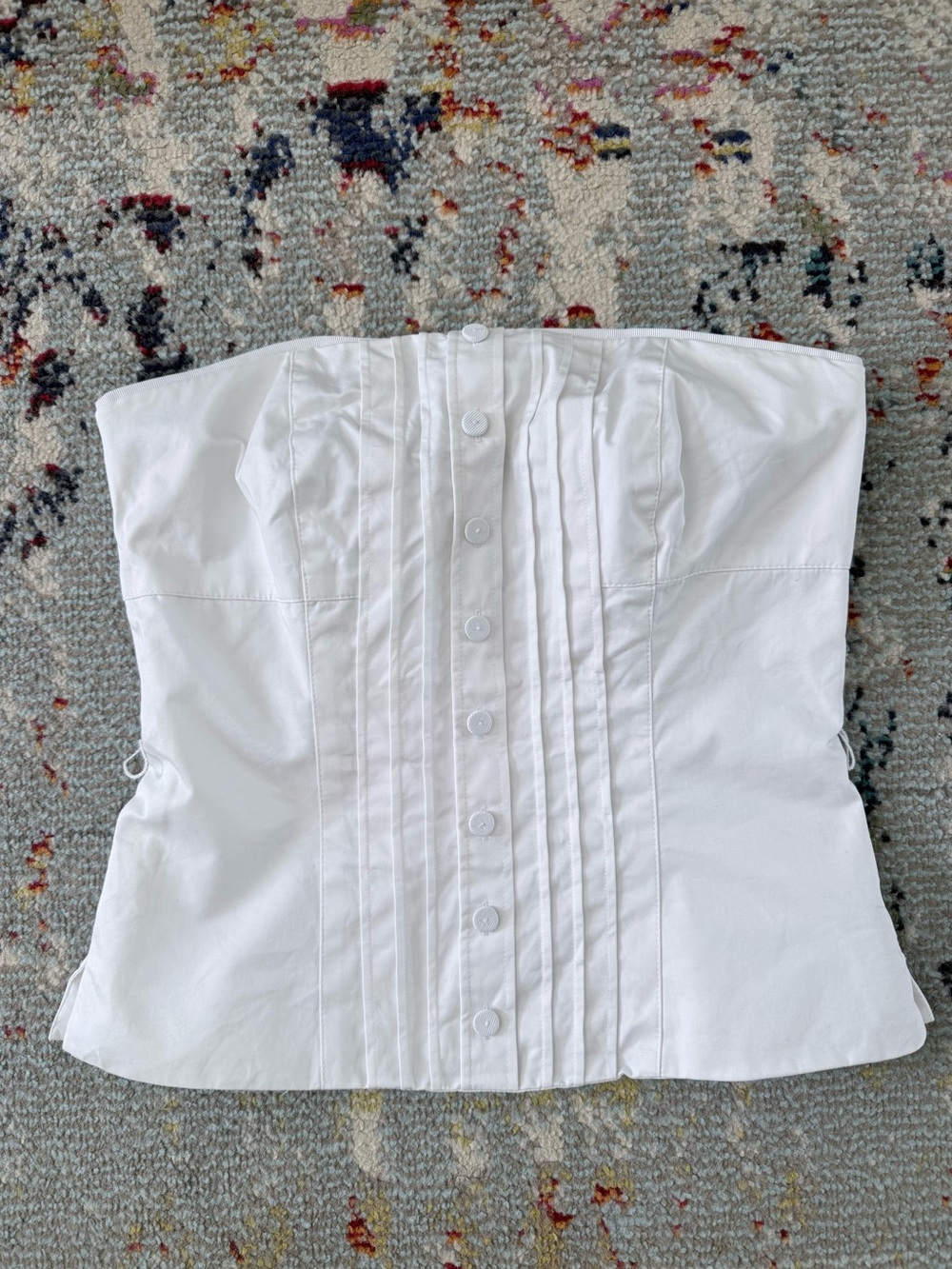White House Black Market White Strapless Pintuck Button-Front Tube Top